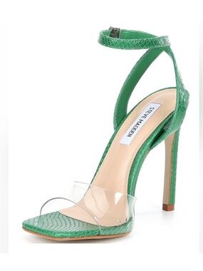 Steve Madden Green Snake-Embossed Clear Strap Heeled Sandals
